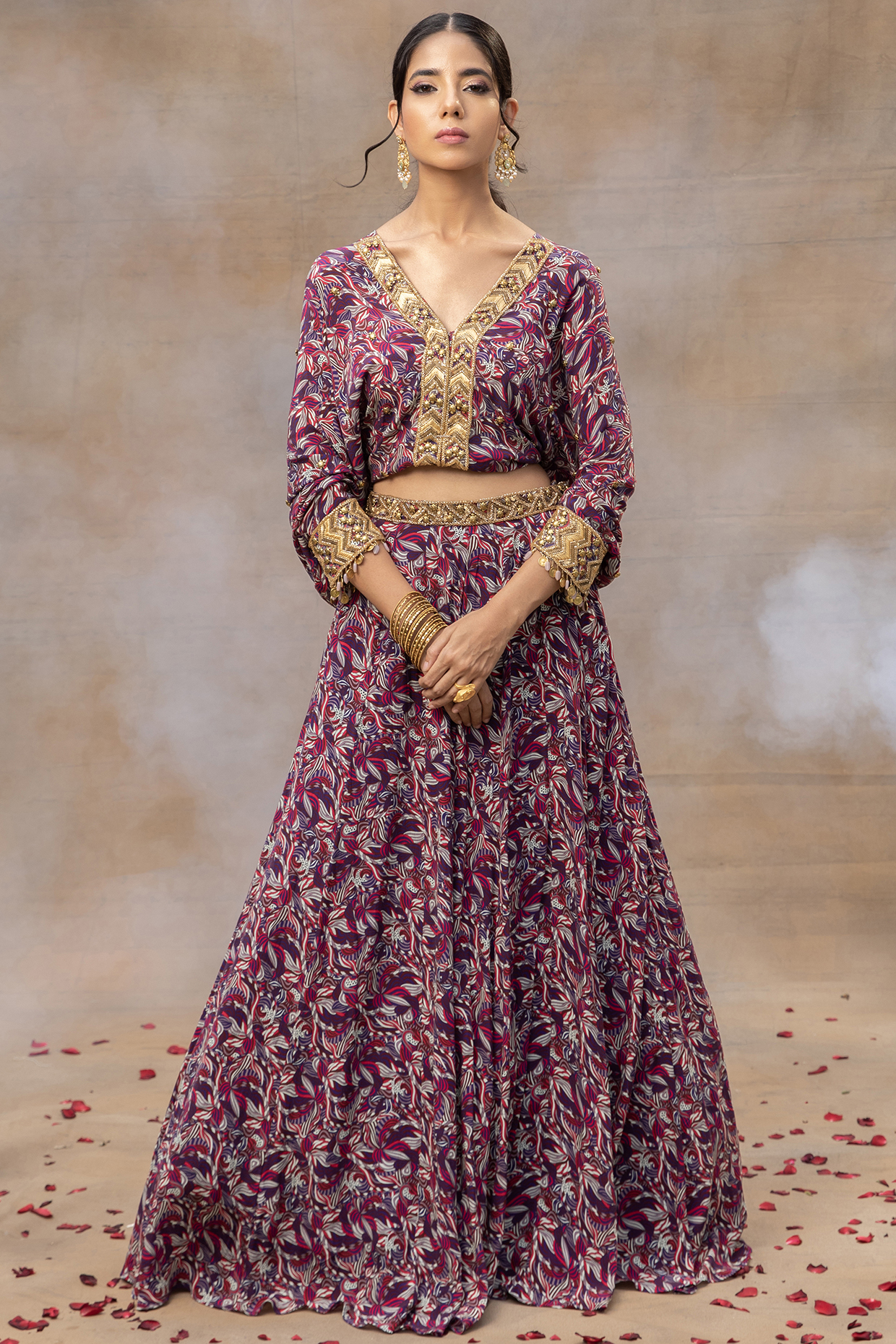 Purple Crepe Printed  dulhan bday 22 may Lehenga Set by Mehak Murpana at Pernia's Pop Up Shop