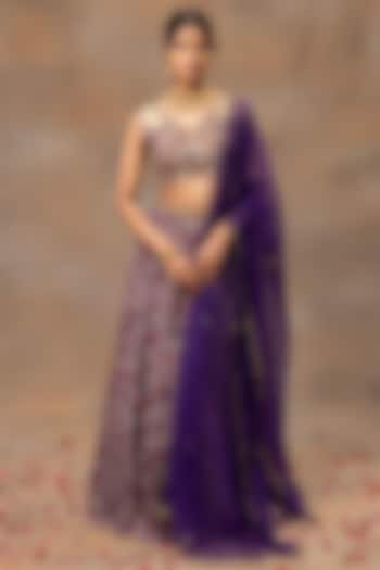 Purple Crepe Printed Wedding Lehenga Set by Mehak Murpana at Pernia's Pop Up Shop