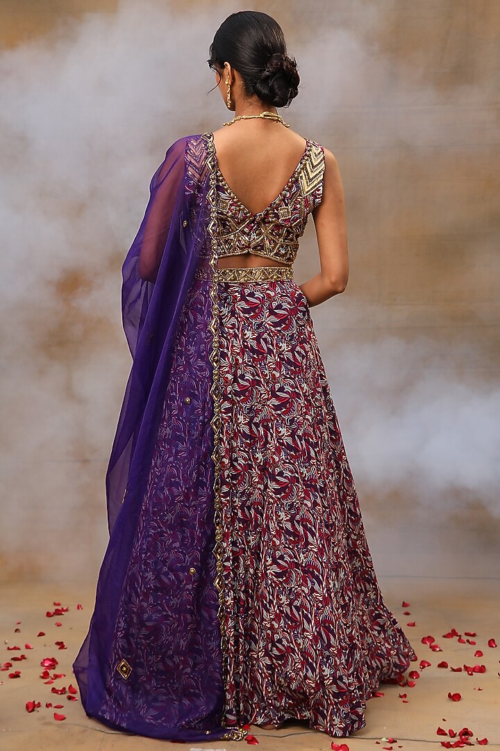 Purple Crepe Printed Wedding Lehenga Set by Mehak Murpana at Pernia's Pop Up Shop