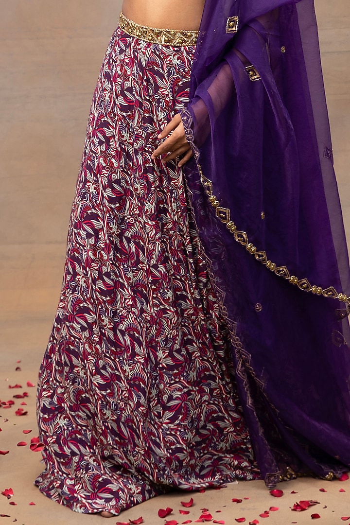 Purple Crepe Printed Wedding Lehenga Set by Mehak Murpana at Pernia's Pop Up Shop