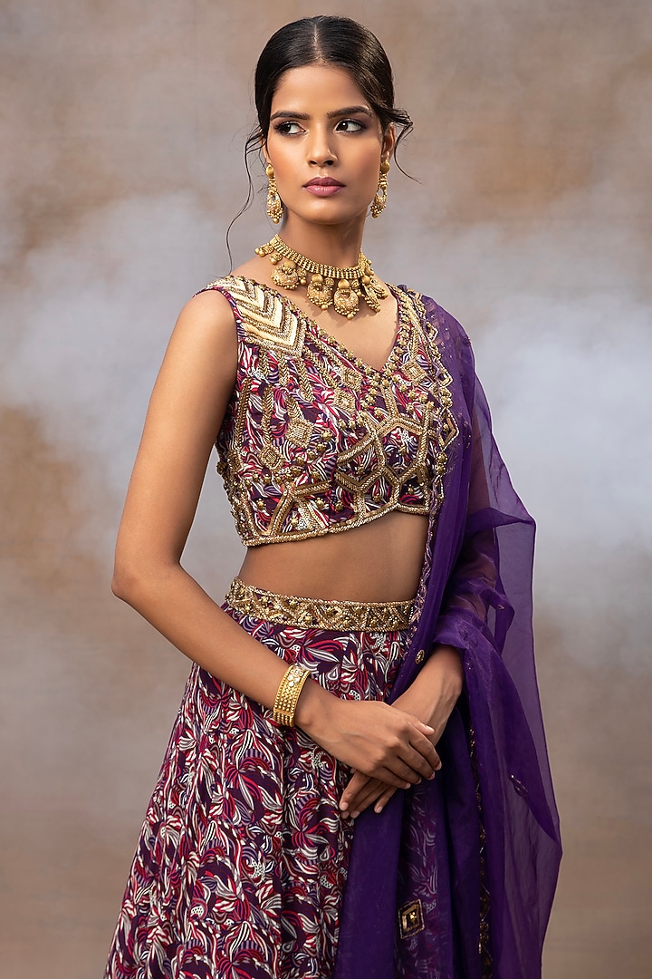 Purple Crepe Printed Wedding Lehenga Set by Mehak Murpana at Pernia's Pop Up Shop