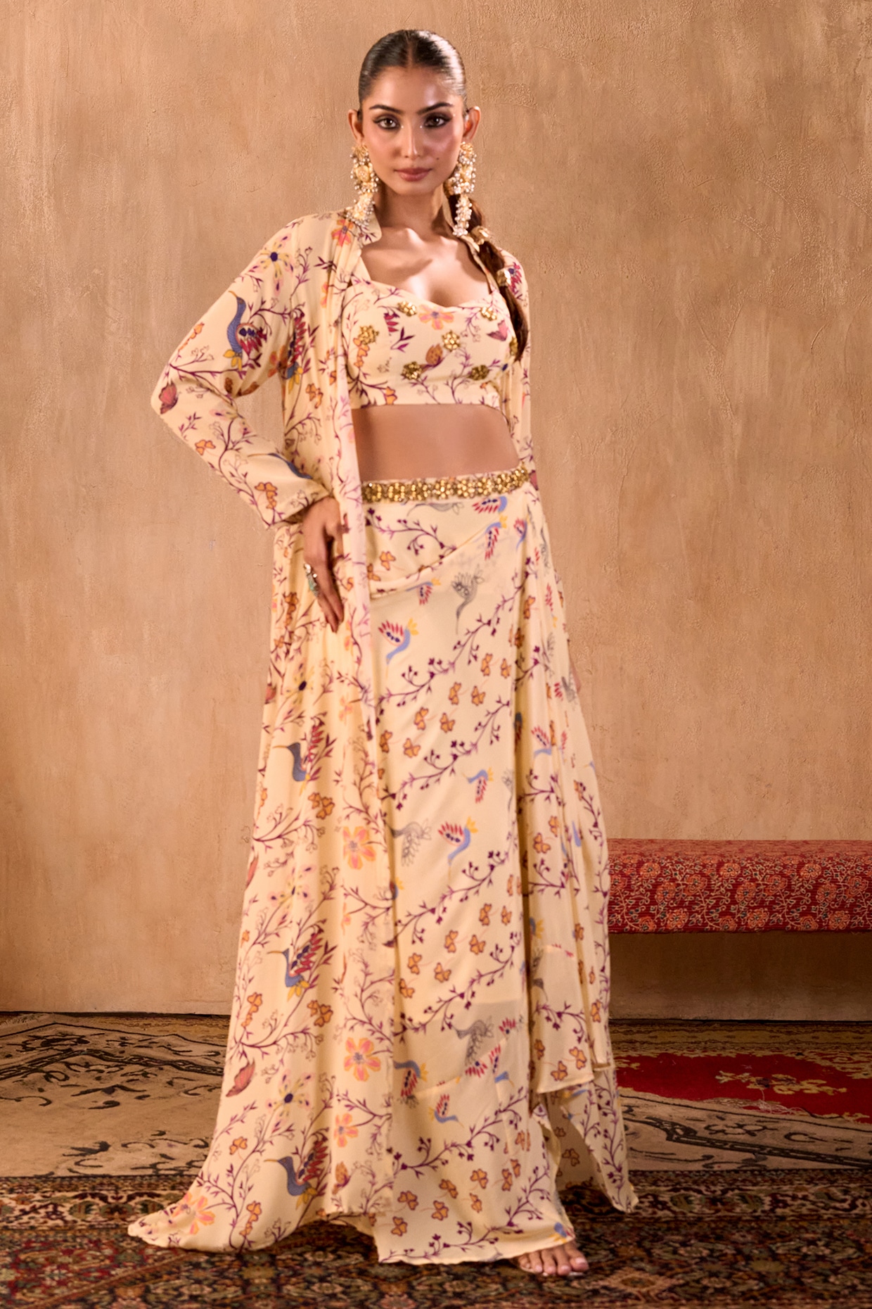 Mehak Murpana Ivory Crepe Printed Jacket Set