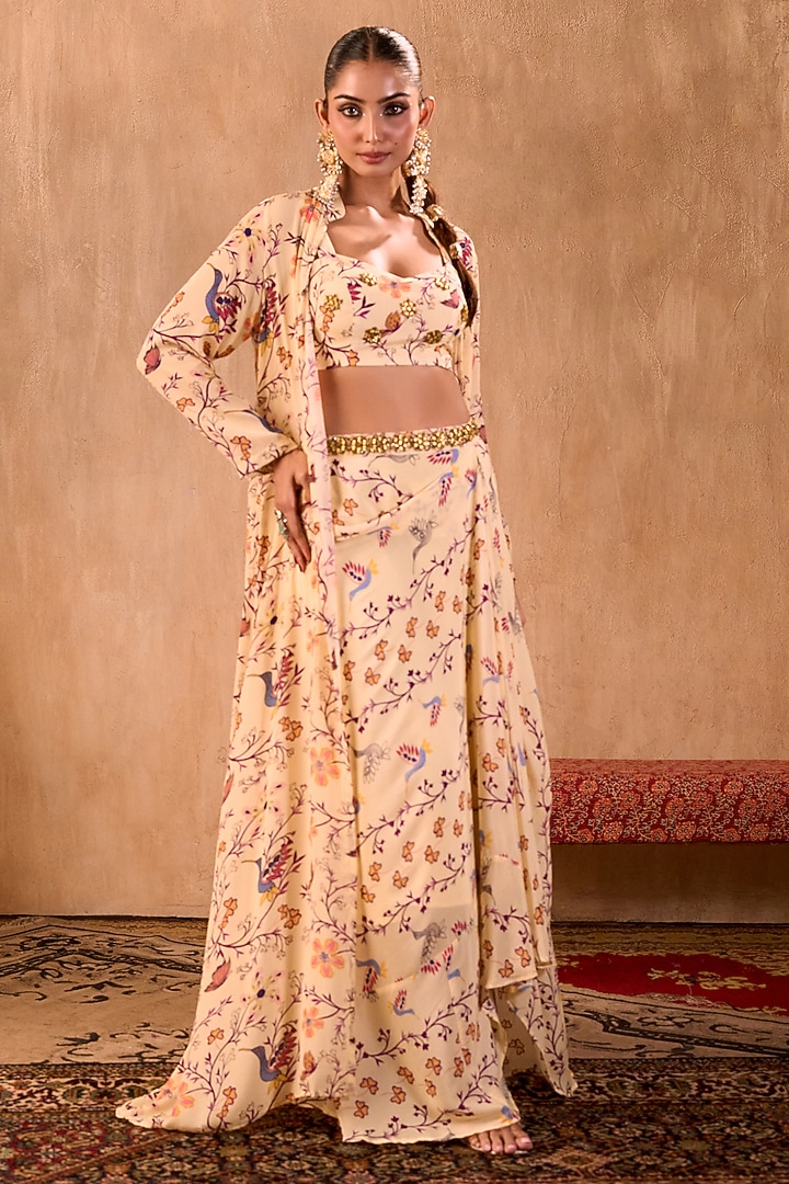 Ivory Crepe Printed Jacket Set by Mehak Murpana at Pernia's Pop Up Shop
