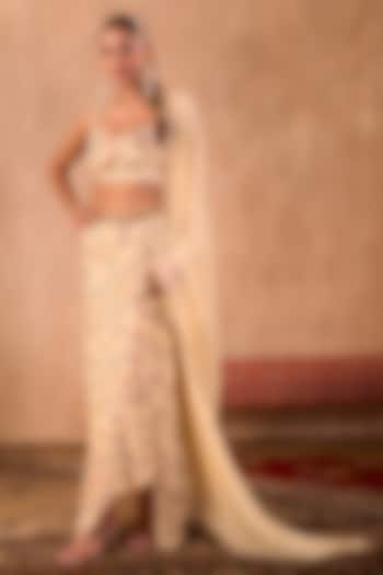 Ivory Crepe Floral Printed Draped Skirt Set by Mehak Murpana at Pernia's Pop Up Shop
