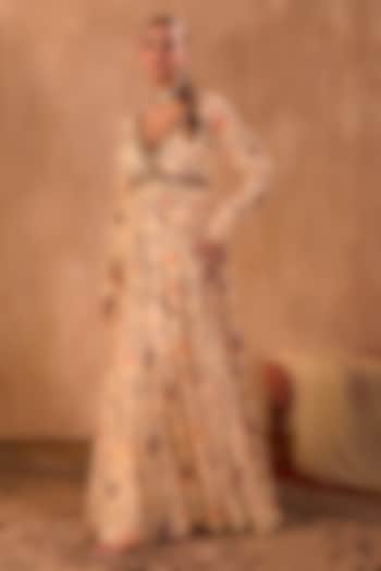 Ivory Crepe Floral Printed Party Wear Anarkali Set by Mehak Murpana at Pernia's Pop Up Shop