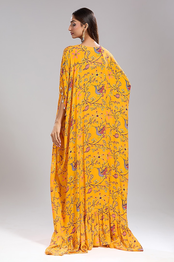 Yellow Crepe Floral Printed Kaftan Set by Mehak Murpana at Pernia's Pop Up Shop