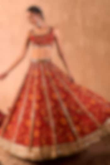 Red Crepe Floral Printed Wedding Lehenga Set by Mehak Murpana at Pernia's Pop Up Shop