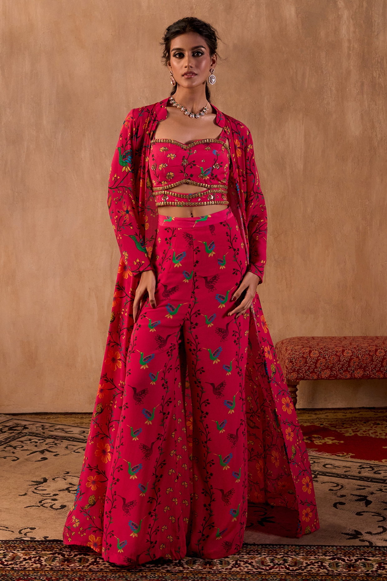 Mehak Murpana Pink Crepe Floral Printed Jacket Set