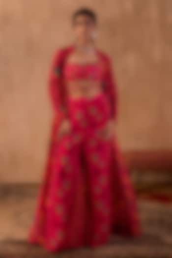 Pink Crepe Floral Printed Jacket Set by Mehak Murpana at Pernia's Pop Up Shop