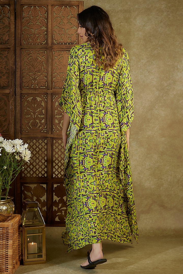 Green Crepe Printed & Embellished Kaftan by Mehak Murpana at Pernia's Pop Up Shop