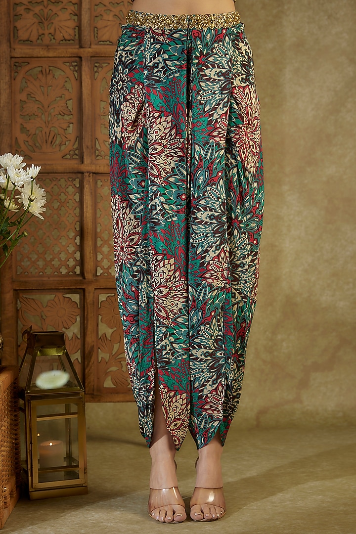 Green Crepe Printed & Embroidered Jacket Set by Mehak Murpana at Pernia's Pop Up Shop
