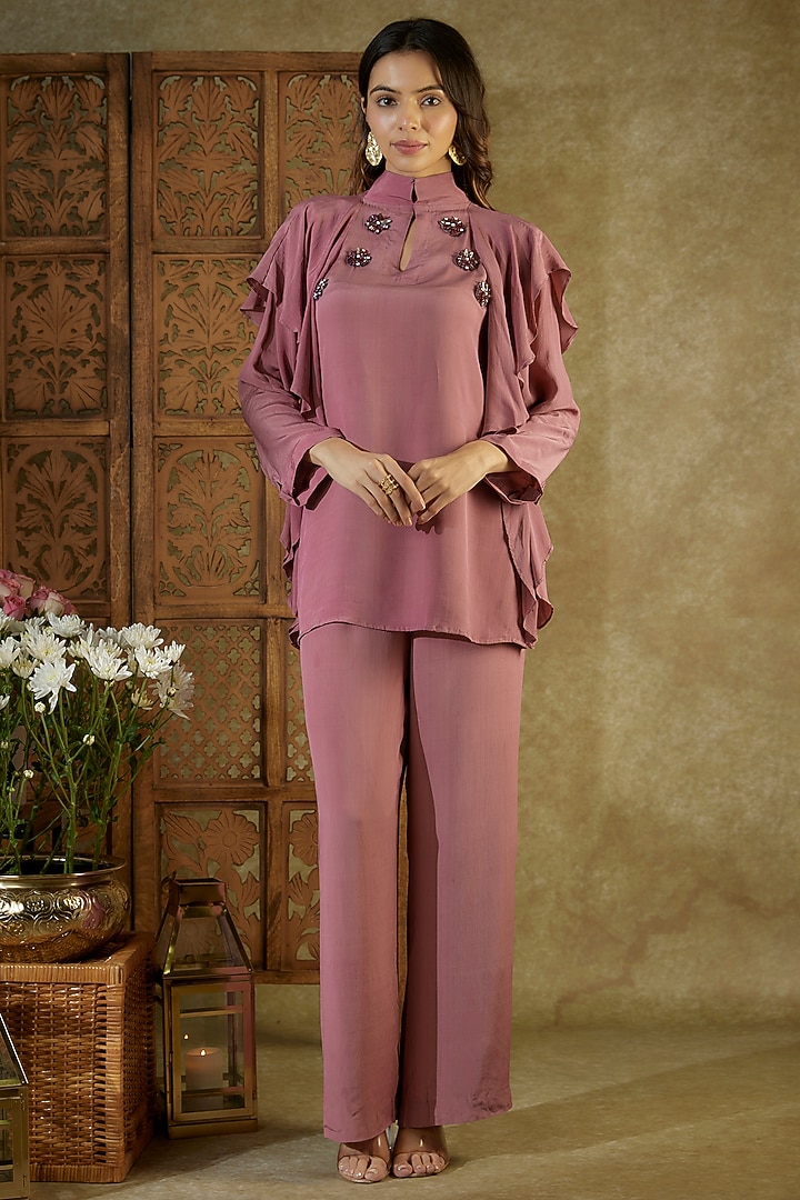 Pink Crepe Embellished Co-Ord Set by Mehak Murpana at Pernia's Pop Up Shop