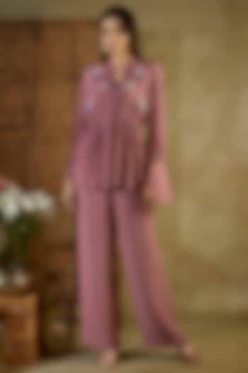 Rose Pink Crepe Embellished Co-Ord Set by Mehak Murpana at Pernia's Pop Up Shop