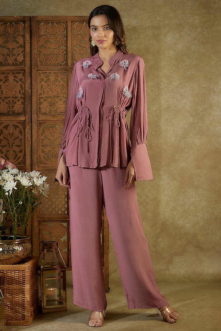 Rose Pink Crepe Embellished Co-Ord Set by Mehak Murpana at Pernia's Pop Up Shop