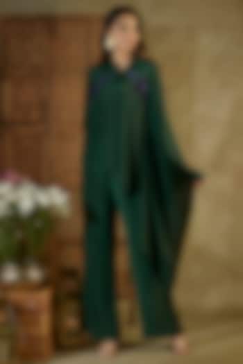 Forest Green Crepe Embroidered Co-Ord Set by Mehak Murpana at Pernia's Pop Up Shop