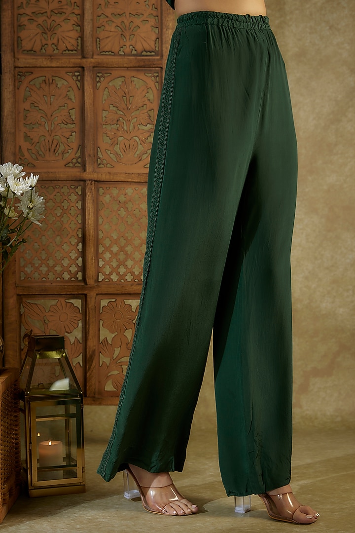 Forest Green Crepe Embroidered Co-Ord Set by Mehak Murpana at Pernia's Pop Up Shop