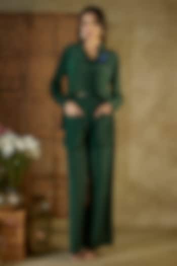 Forest Green Crepe Embroidered Co-Ord Set by Mehak Murpana at Pernia's Pop Up Shop