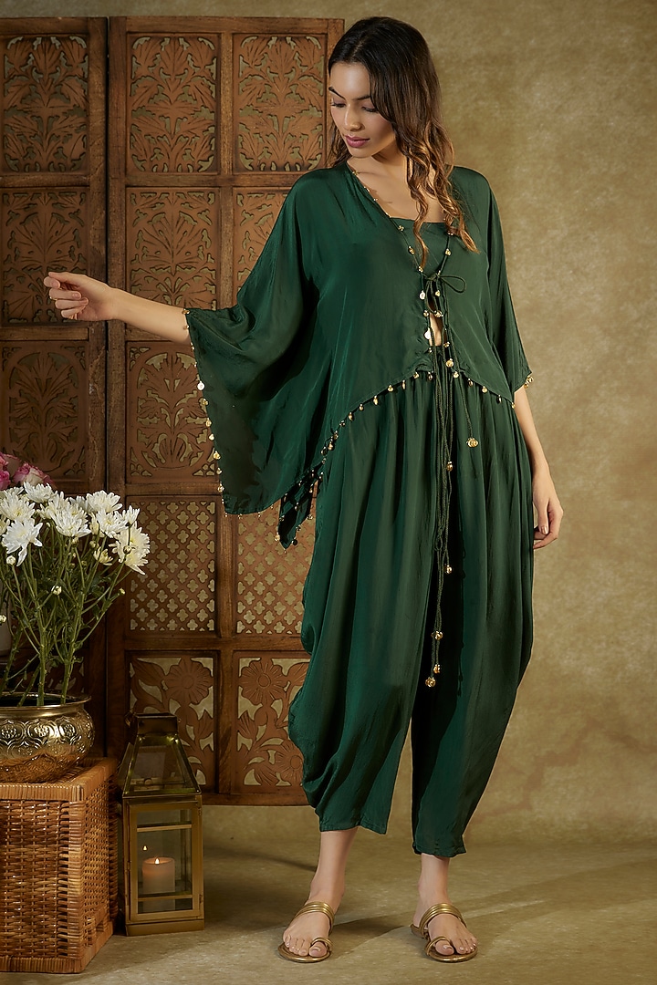 Forest Green Crepe Dhoti Set by Mehak Murpana at Pernia's Pop Up Shop