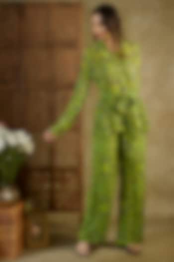 Green Georgette Printed & Embroidered Co-Ord Set by Mehak Murpana at Pernia's Pop Up Shop