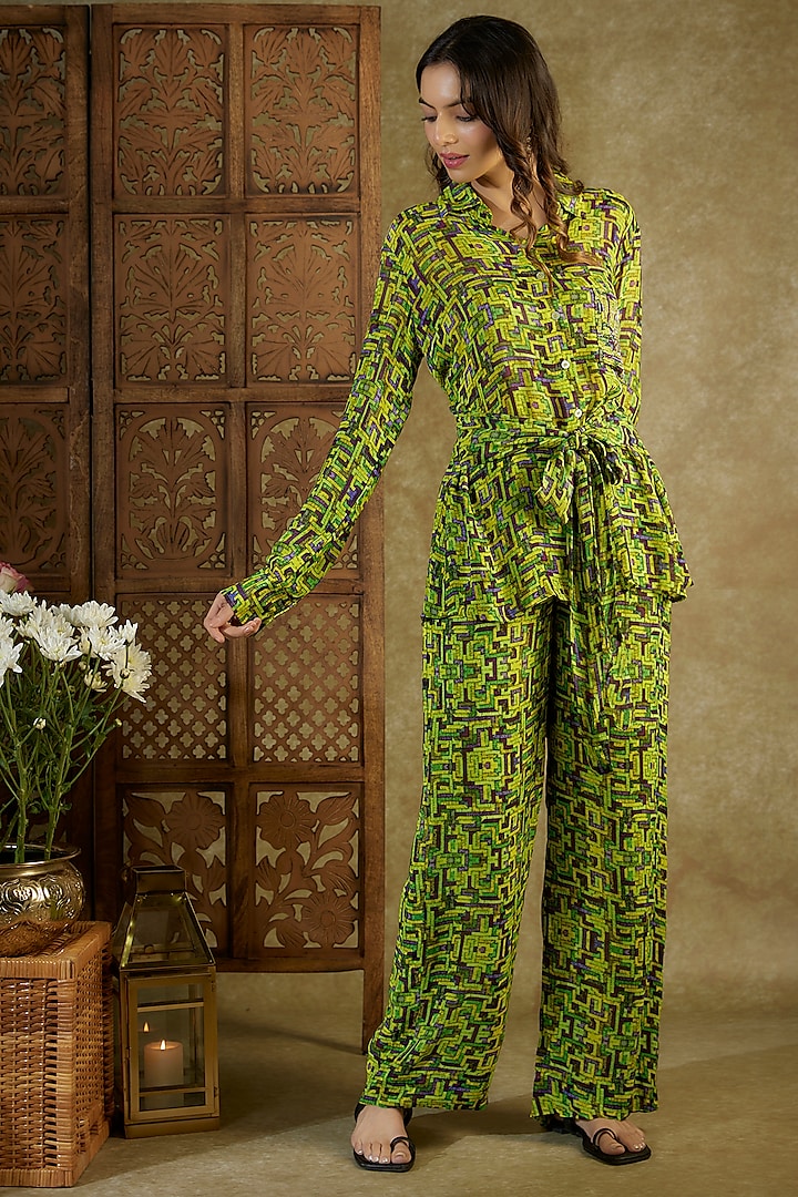 Green Georgette Printed & Embroidered Co-Ord Set by Mehak Murpana at Pernia's Pop Up Shop