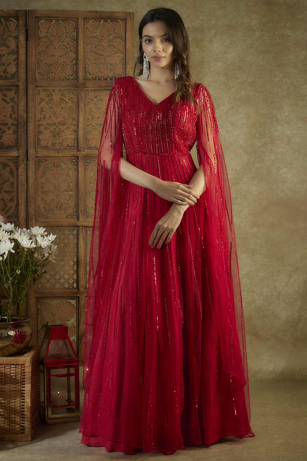 Red Color Beautiful Embroidered Net Gown at Rs 1765 | एम्ब्रॉइडरेड गाउन in  Surat | ID: 20041184933