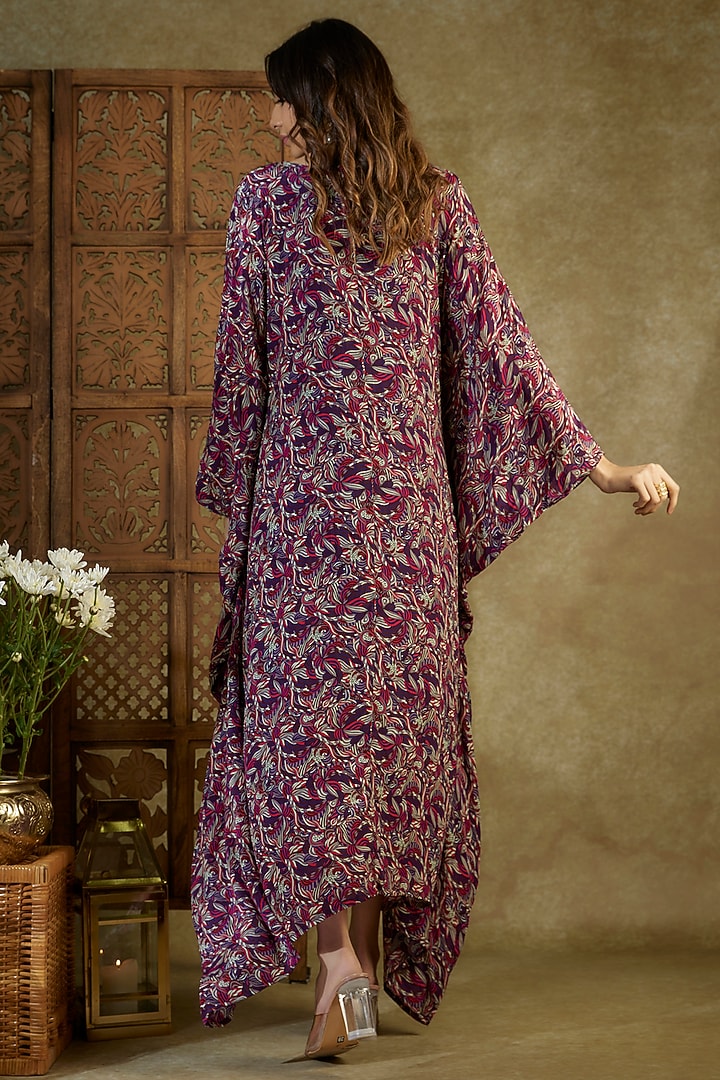 Purple Crepe Printed & Embroidered Kaftan by Mehak Murpana at Pernia's Pop Up Shop