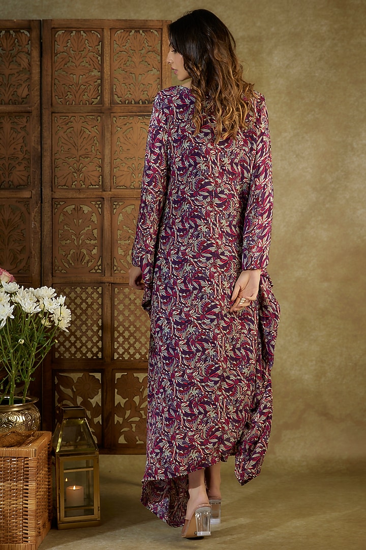 Purple Crepe Printed & Embroidered Kaftan by Mehak Murpana at Pernia's Pop Up Shop