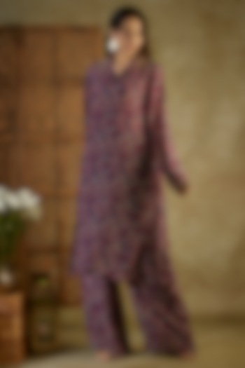 Purple Crepe Printed & Embroidered Co-Ord Set by Mehak Murpana at Pernia's Pop Up Shop