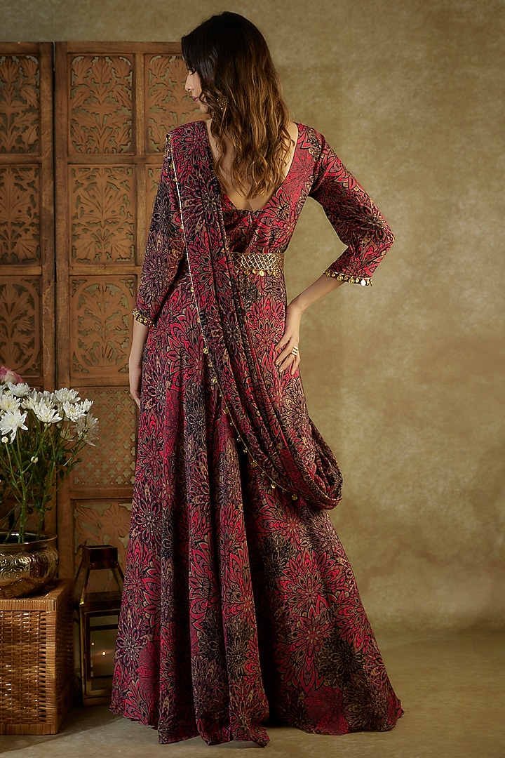 Pink Crepe Printed & Coin Embroidered Party Wear Anarkali Set by Mehak Murpana at Pernia's Pop Up Shop