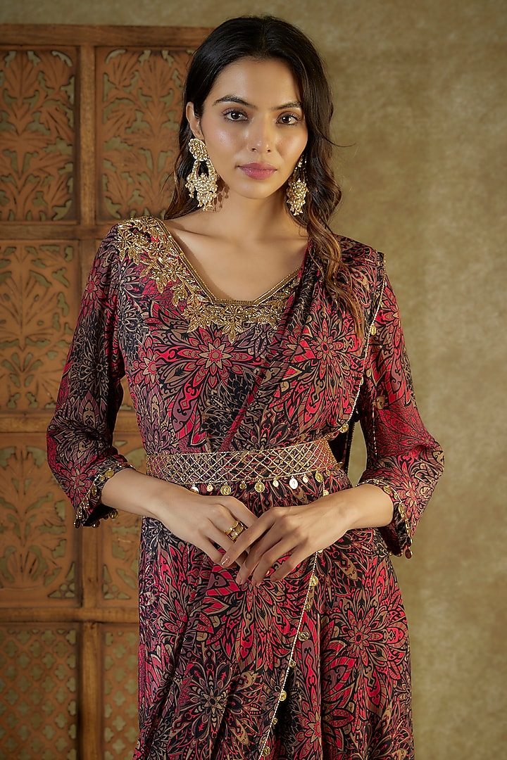 Pink Crepe Printed & Coin Embroidered Party Wear Anarkali Set by Mehak Murpana at Pernia's Pop Up Shop