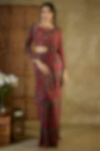 Pink Crepe Printed Pre-Stitched Party Wear Saree Set by Mehak Murpana at Pernia's Pop Up Shop