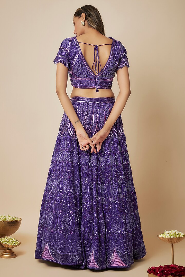 Purple Dupion Crepe Embroidered Bridal Lehenga Set by Mehak Murpana at Pernia's Pop Up Shop