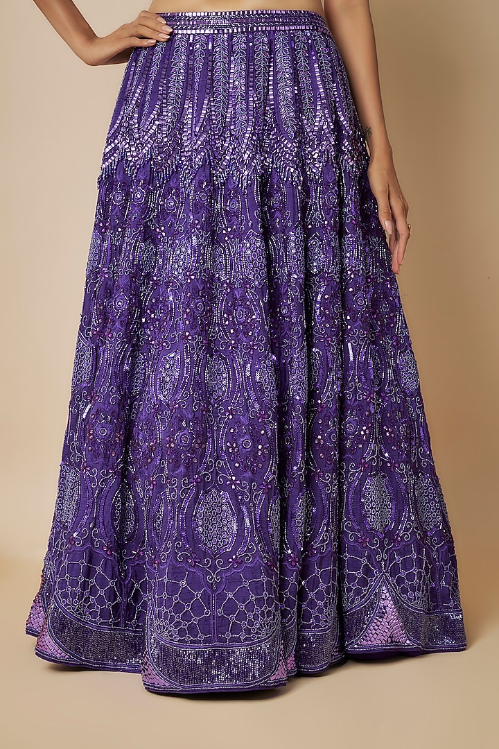 Purple Dupion Crepe Embroidered Bridal Lehenga Set by Mehak Murpana at Pernia's Pop Up Shop