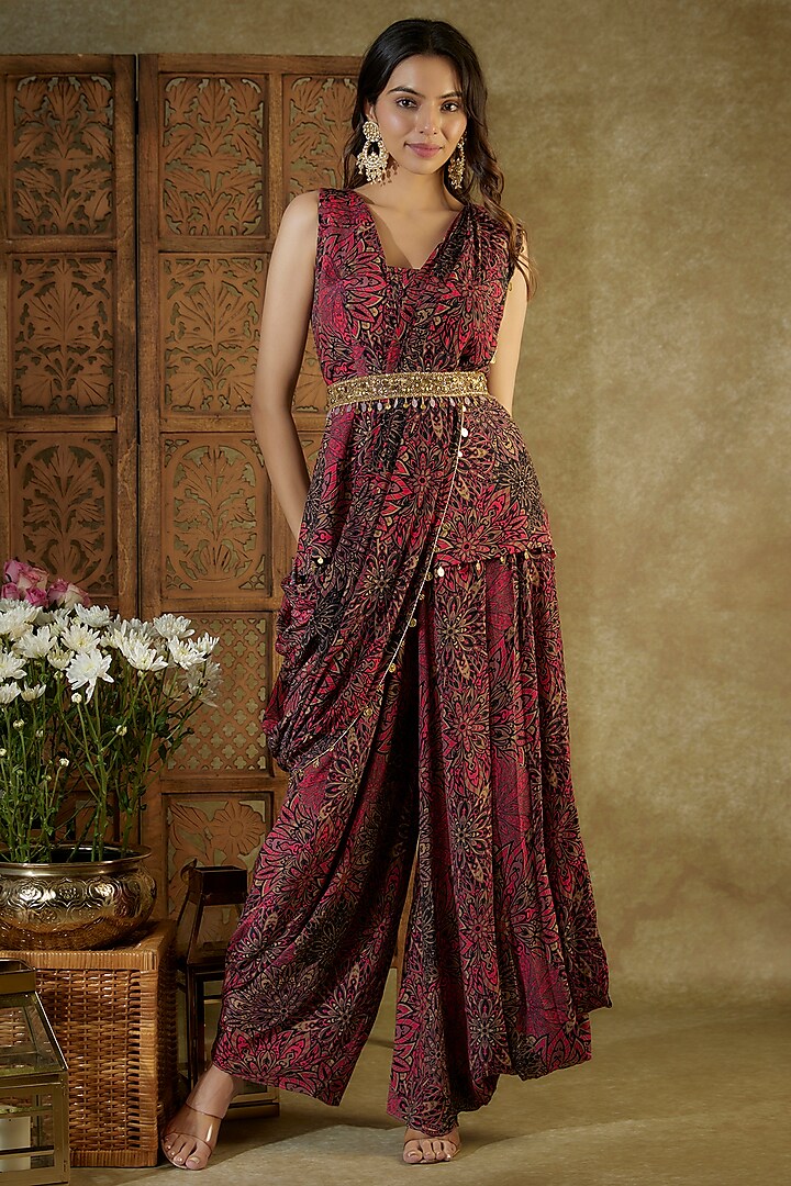 Pink Crepe Printed & Embroidered Co-Ord Set by Mehak Murpana at Pernia's Pop Up Shop
