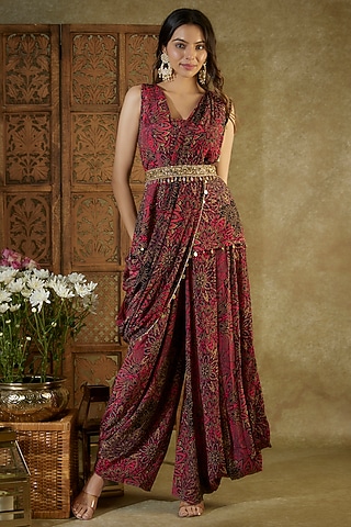 Pink Crepe Printed & Embroidered Co-Ord Set by Mehak Murpana