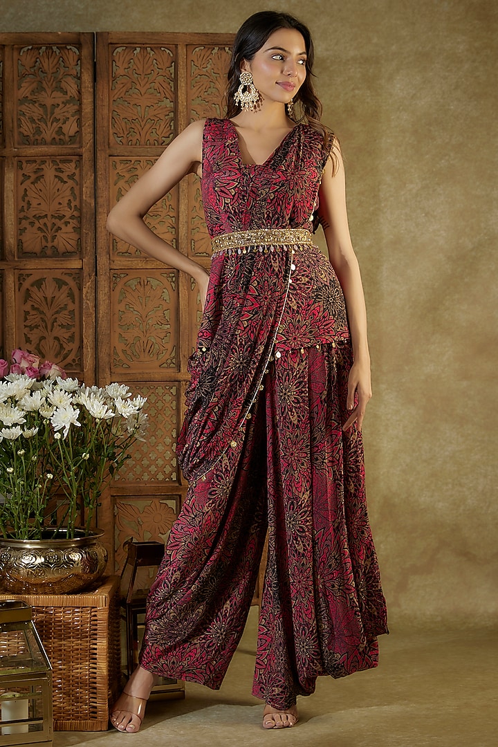 Pink Crepe Printed & Embroidered Co-Ord Set by Mehak Murpana at Pernia's Pop Up Shop