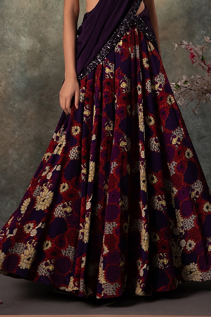 Purple Crepe Printed & Embroidered Wedding Lehenga Set by Mehak Murpana at Pernia's Pop Up Shop