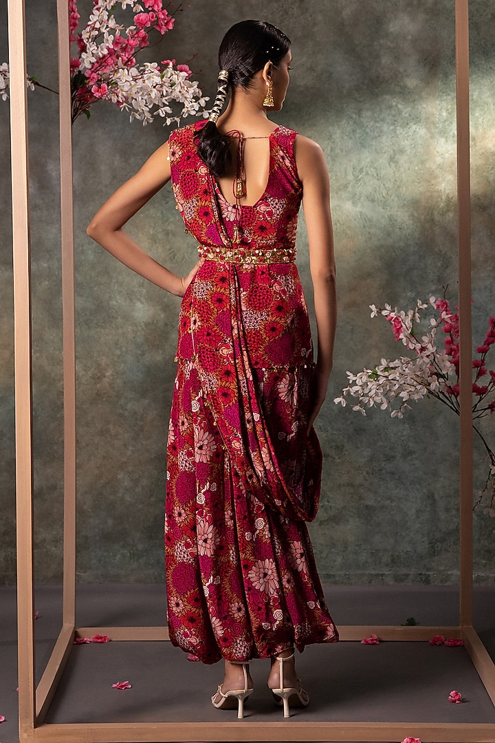 Pink Crepe Printed & Embroidered Dhoti Pant Set by Mehak Murpana at Pernia's Pop Up Shop