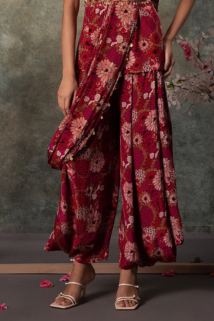 Pink Crepe Printed & Embroidered Dhoti Pant Set by Mehak Murpana at Pernia's Pop Up Shop