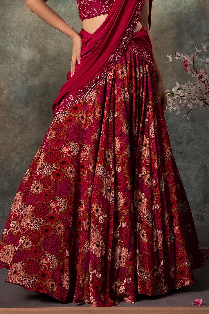 Pink Crepe Printed & Embroidered Wedding Lehenga Set by Mehak Murpana at Pernia's Pop Up Shop
