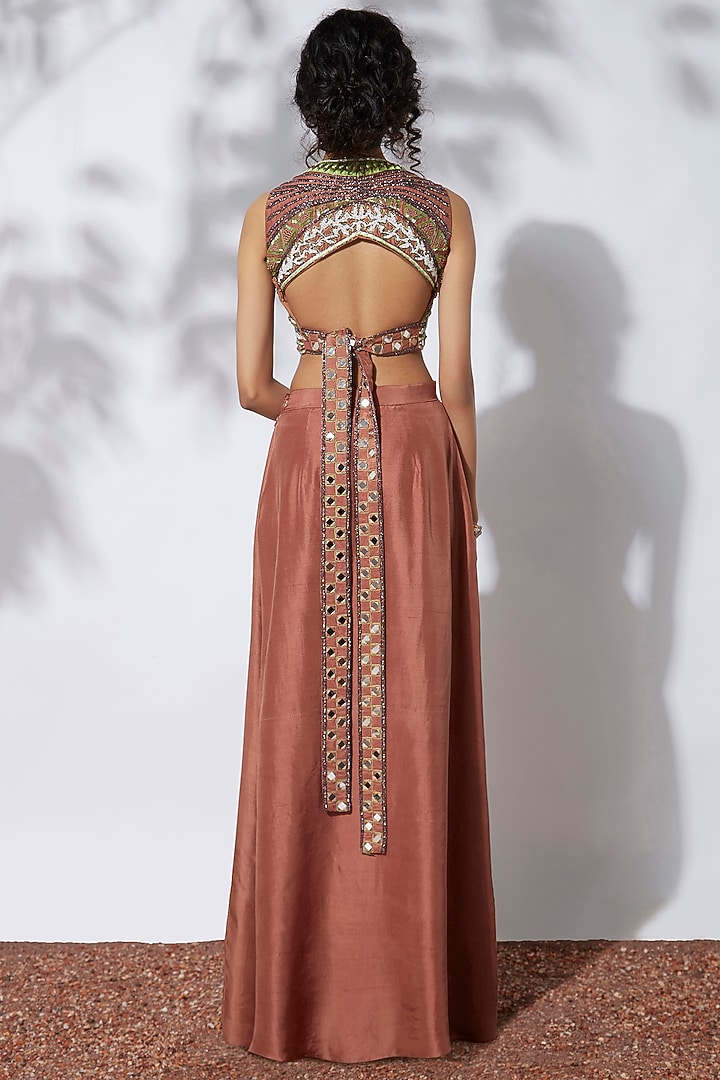 Burnt Orange Skirt With Embroidered Top by Mehak Murpana at Pernia's Pop Up Shop