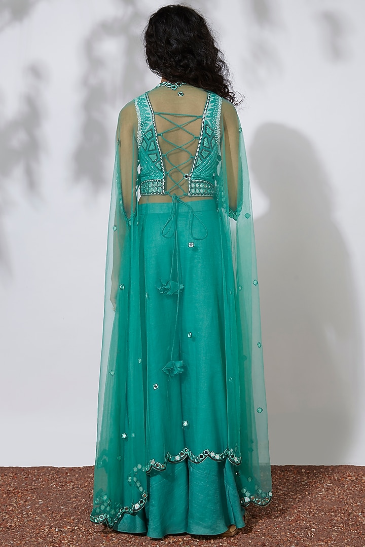 Aqua Green Wedding Anarkali With Embroidered Jacket by Mehak Murpana at Pernia's Pop Up Shop