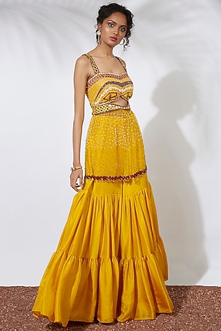 Yellow Sharara With Embroidered Choli by Mehak Murpana
