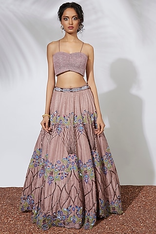 Mauve Pink Embroidered Lehenga Set by Mehak Murpana