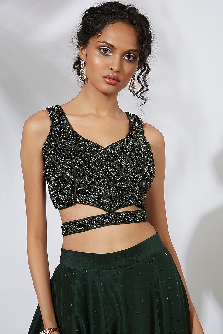 Teal Embroidered Wedding Lehenga With Choli by Mehak Murpana at Pernia's Pop Up Shop