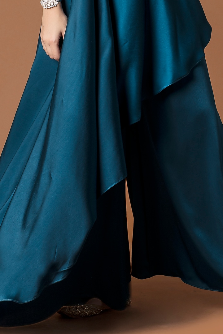 Teal Milano Satin Pant Set by Mehak Murpana at Pernia's Pop Up Shop