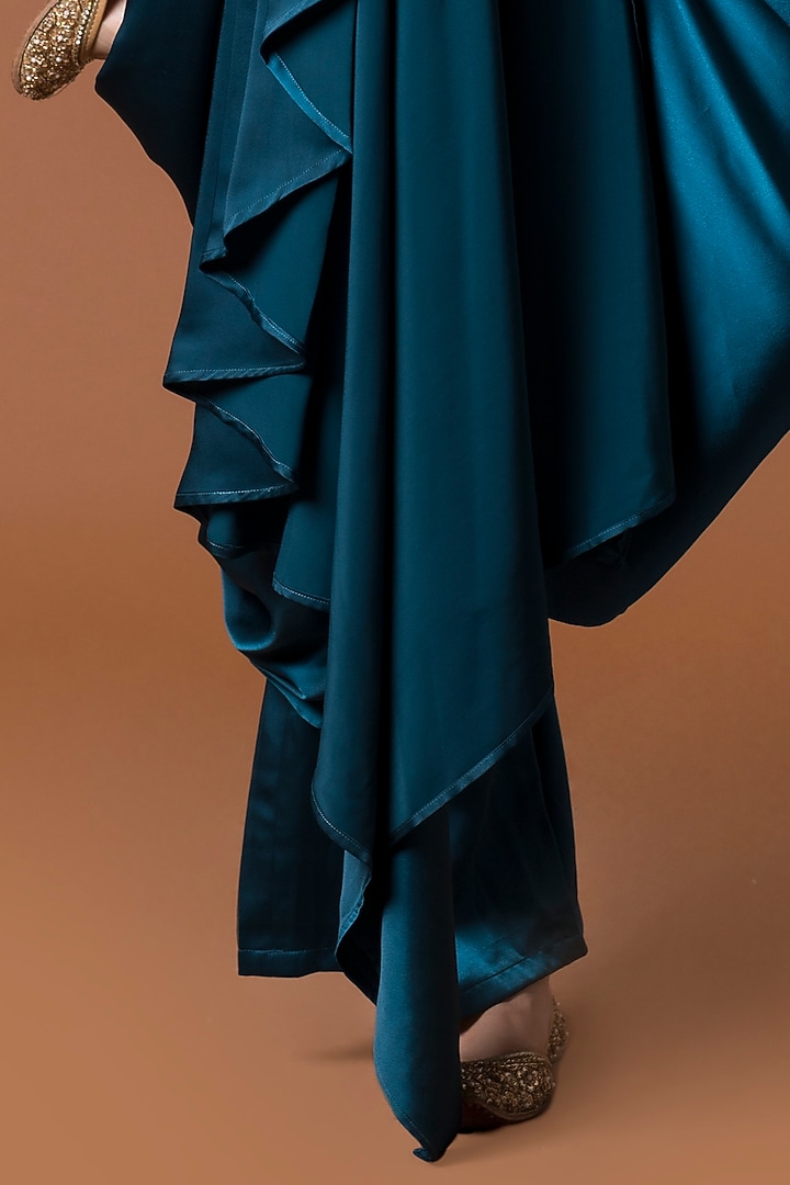 Teal Milano Satin Draped Pant Set by Mehak Murpana at Pernia's Pop Up Shop