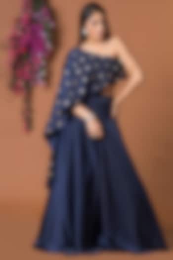 Navy Blue Milano Satin Wedding Lehenga Set by Mehak Murpana at Pernia's Pop Up Shop