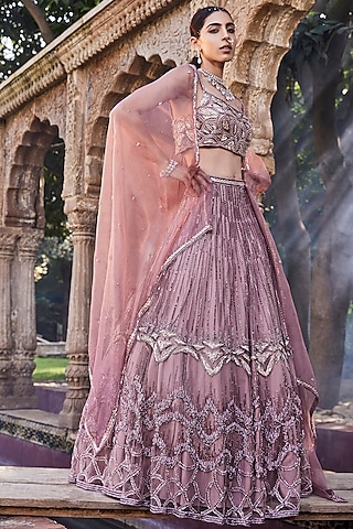 Rose Pink Embroidered Lehenga Set by Mehak Murpana