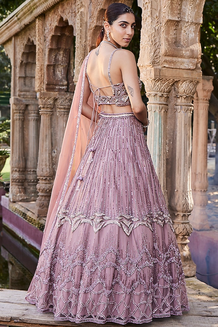 Rose Pink Embroidered Bridal Lehenga Set by Mehak Murpana at Pernia's Pop Up Shop